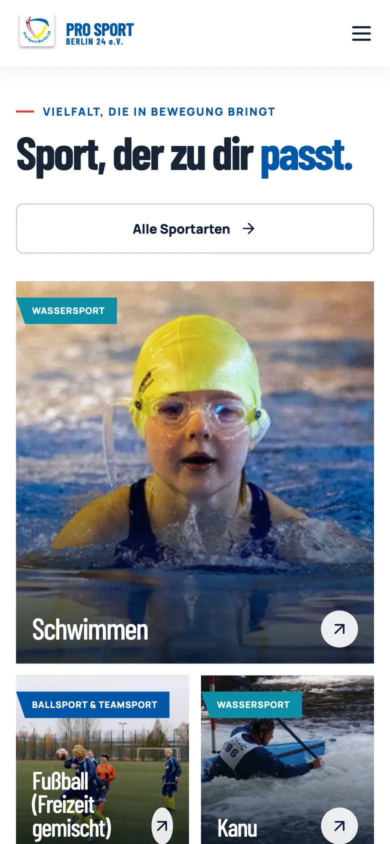 Sportarten als Bildkacheln auf dem Smartphone