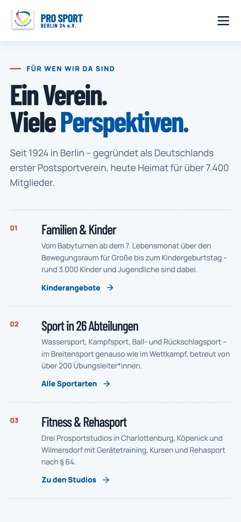 Vereinsbereich „Ein Verein. Viele Perspektiven.“ auf dem Smartphone