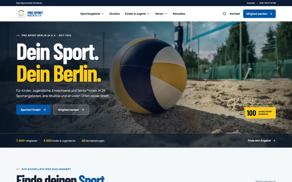 Prototyp-Startseite von Pro Sport Berlin 24 auf dem Desktop