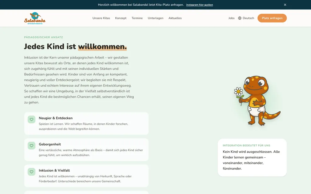 Bereich „Jedes Kind ist willkommen.“ zum pädagogischen Ansatz mit Werte-Karten